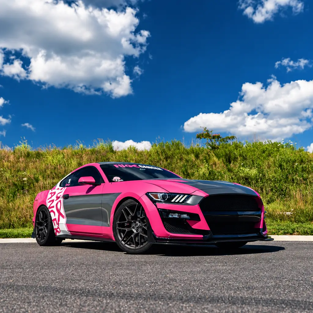 Ford Mustang custom awareness wrap, pink