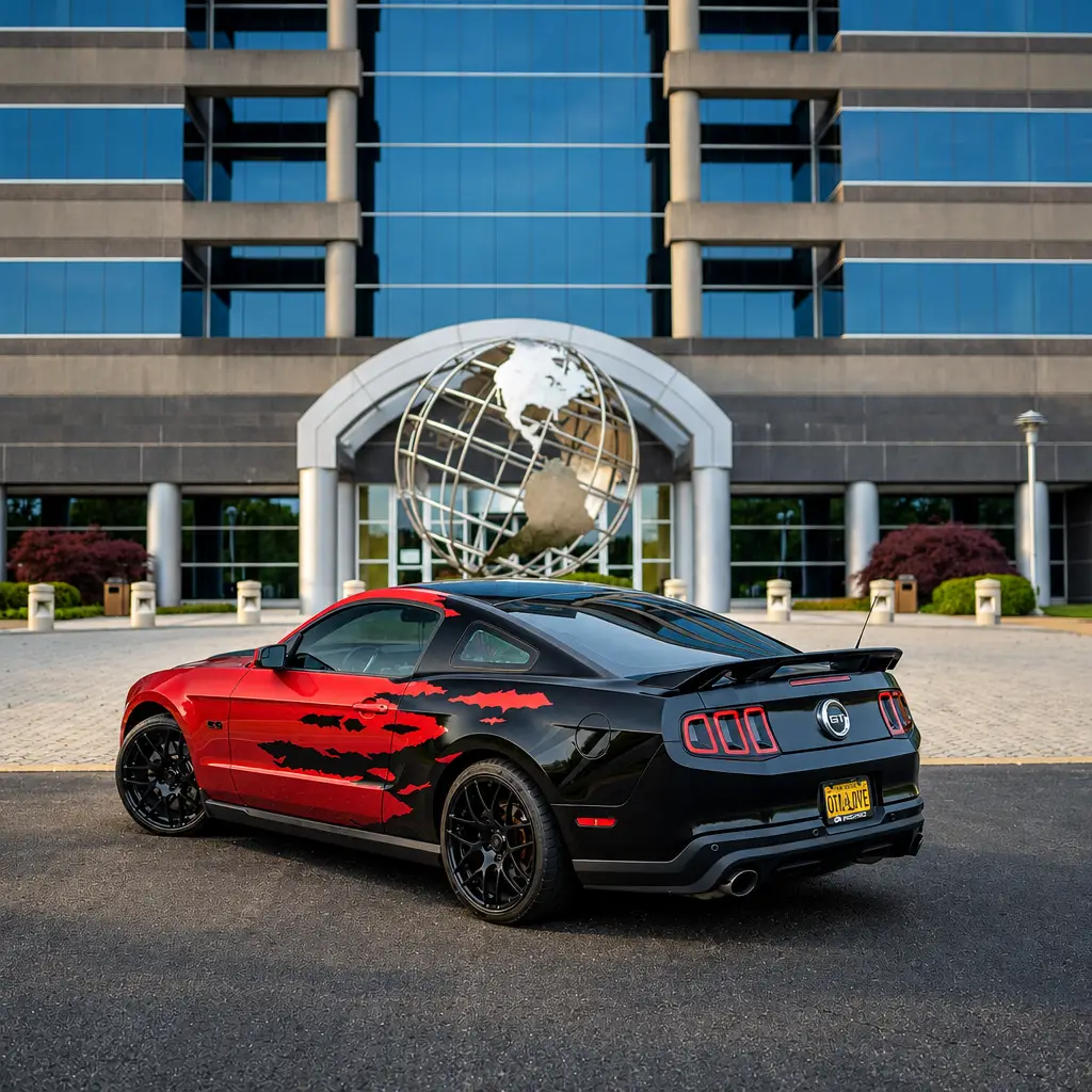 Ford Mustang custom graphics, red and black