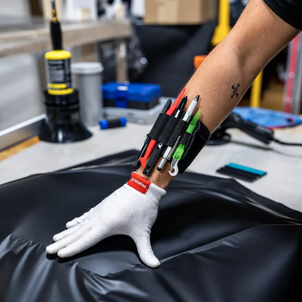 Install tool sleeve on an installer's arm during a wrap job
